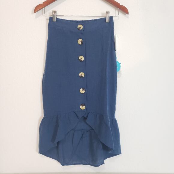 NEW!! WET Women SIZE XS Linen Blend Melodie Flounce Mermaid Skirt Steel Blue - Picture 2 of 15